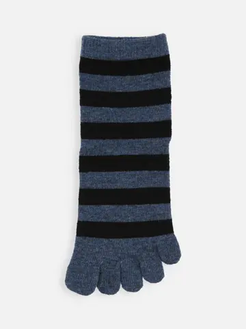 紡毛五本指ボーダーショートソックス