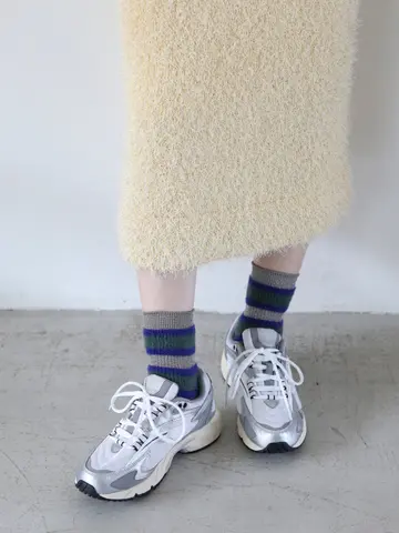 ラメリブモールボーダーショートソックス