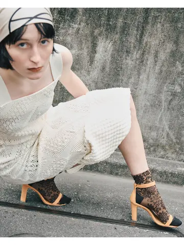 冷感レースフラワーフロートショートソックス