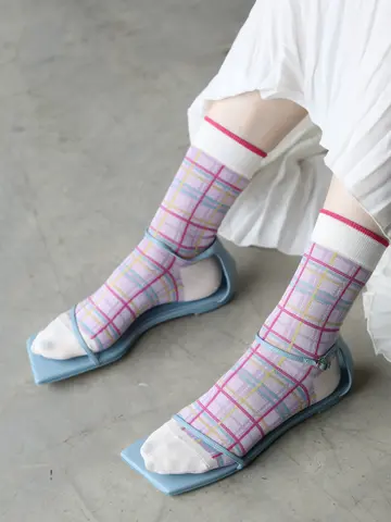 マドラスチェックショートソックス