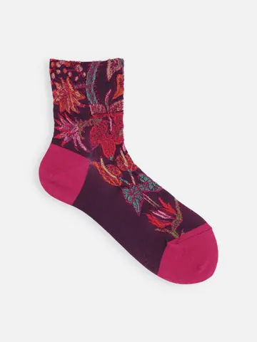 綿麻クレープ熱帯植物フロートショートソックス