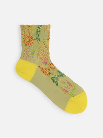 綿麻クレープ熱帯植物フロートショートソックス