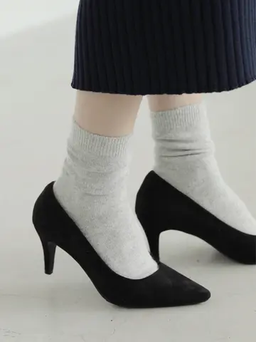 毛混無地ソックス