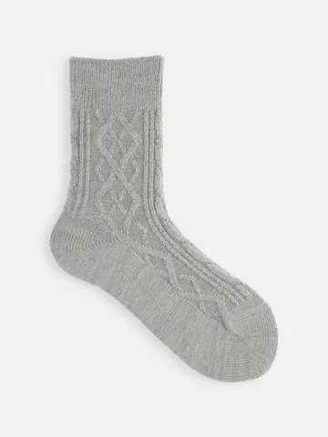 毛混リンクスダイヤとケーブルソックス　