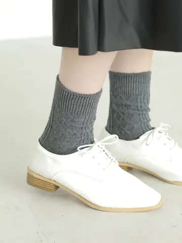 毛混リンクスダイヤとケーブルソックス　
