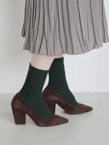 毛混リンクスダイヤとケーブルソックス　