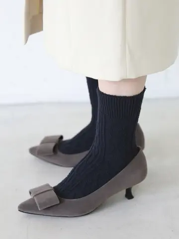 毛混リンクスダイヤとケーブルソックス　