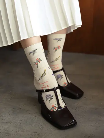 綿麻メッシュパッチワーク柄ショートソックス