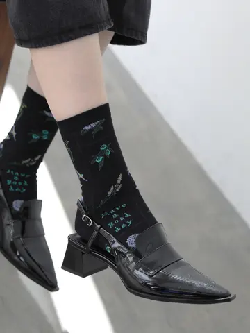 綿麻メッシュパッチワーク柄ショートソックス