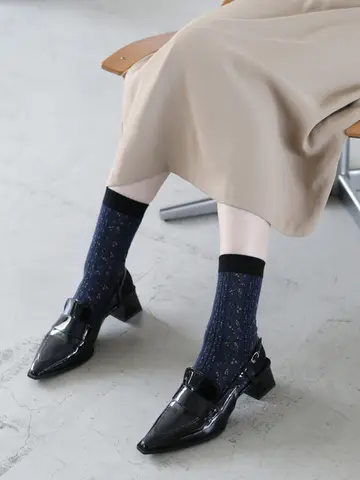 毛混フラワーストライプソックス