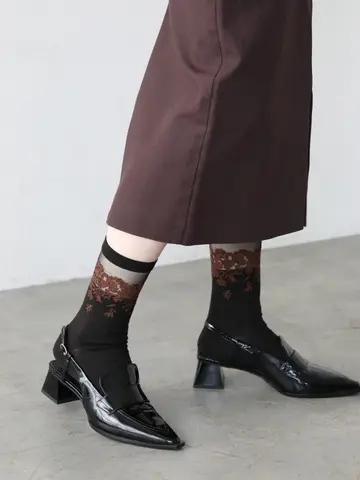 レース調ウールシースルーソックス