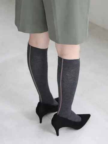 毛混バックシームハイソックス