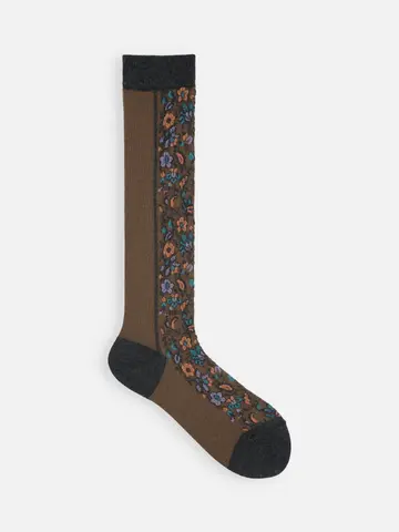 毛混フロント花柄フロートハイソックス