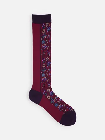 毛混フロント花柄フロートハイソックス