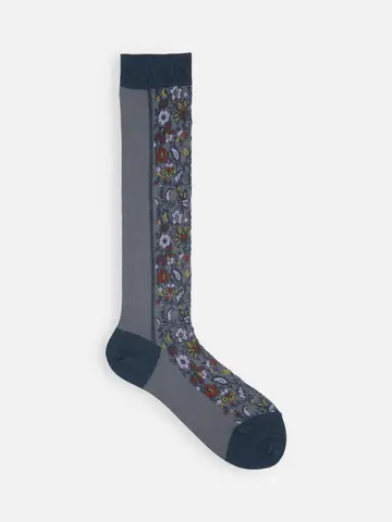 毛混フロント花柄フロートハイソックス