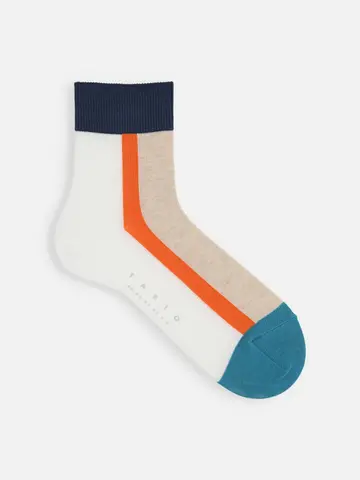 【メンズ】シルケットブロックラインショートソックス