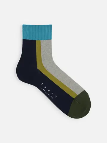 【メンズ】シルケットブロックラインショートソックス