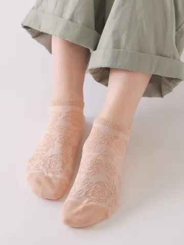 【3足1,386円】線画花柄フロートスニーカー用ソックス