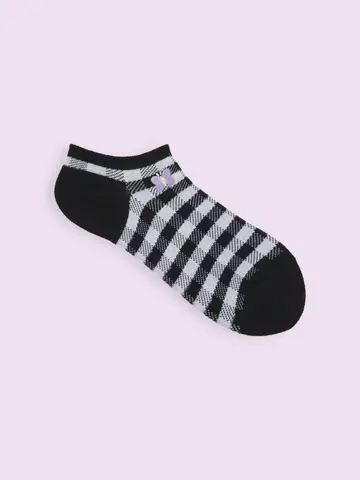 【3足1,386円】ポップ刺繍チェック柄スニーカー用ソックス
