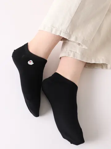 【3足1,386円】綿麻 鳥ちゃん刺繍スニーカー用ソックス