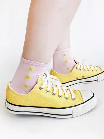 【3足1,386円】お花ラインシースルーショートソックス