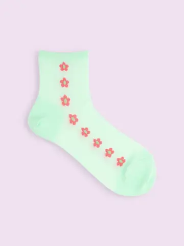 【3足1,386円】お花ラインシースルーショートソックス