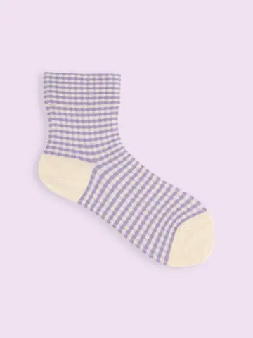 【3足1,386円】ゴム口ゆったりミニチェックショートソックス