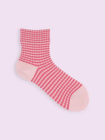 【3足1,386円】ゴム口ゆったりミニチェックショートソックス