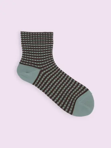 【3足1,386円】ゴム口ゆったりミニチェックショートソックス