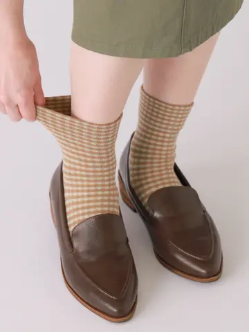 【3足1,386円】ゴム口ゆったりミニチェックショートソックス