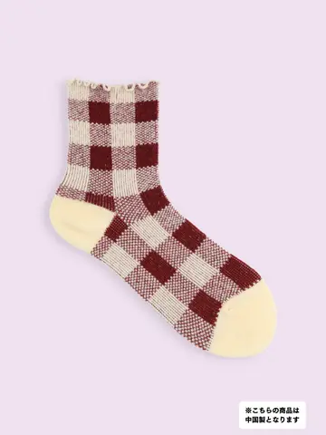 【3足1,386円】毛混タムゴム口ゆったりメロウJQチェックショートソックス