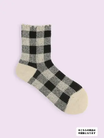 【3足1,386円】毛混タムゴム口ゆったりメロウJQチェックショートソックス