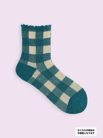 【3足1,386円】毛混タムゴム口ゆったりメロウJQチェックショートソックス