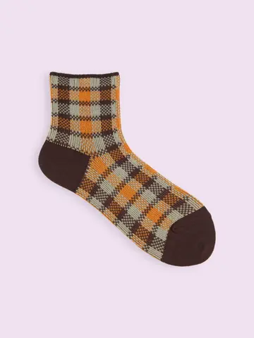 【3足1,386円】ゴム口ゆったりチェックショートソックス
