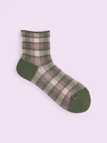 【3足1,386円】ゴム口ゆったりチェックショートソックス 