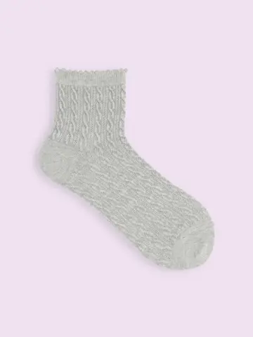 【3足1,386円】ゴム口ゆったりピコットフロートケーブル柄ショートソックス