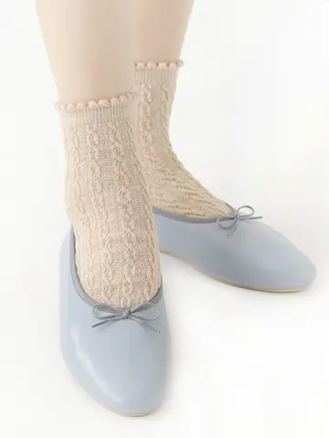 【3足1,386円】ゴム口ゆったりピコットフロートケーブル柄ショートソックス