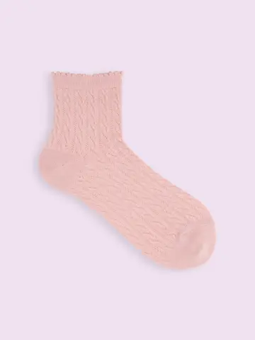 【3足1,386円】ゴム口ゆったりピコットフロートケーブル柄ショートソックス