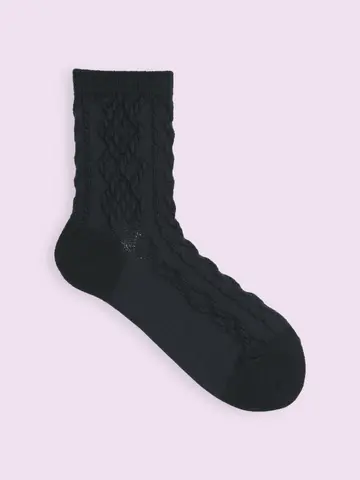 【3足1,386円】毛混 フロートケーブル柄ショートソックス