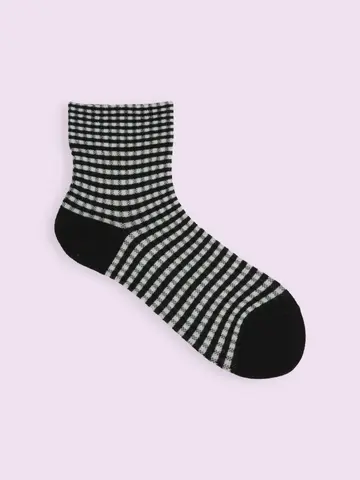 【3足1,386円】毛混ゴム口ゆったりミニチェックショートソックス