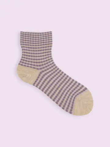 【3足1,386円】毛混ゴム口ゆったりミニチェックショートソックス