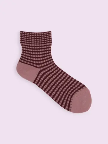 【3足1,386円】毛混ゴム口ゆったりミニチェックショートソックス