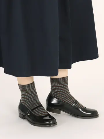 【3足1,386円】毛混ゴム口ゆったりミニチェックショートソックス