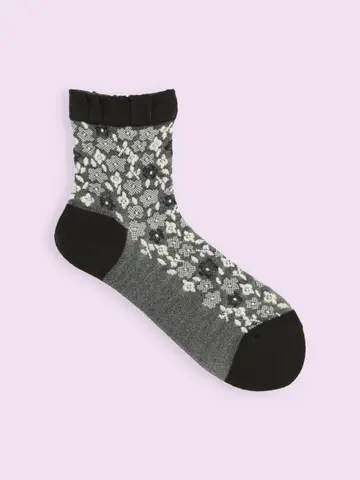 【3足1,386円】毛混ゴム口ゆったり花束フロートショートソックス 