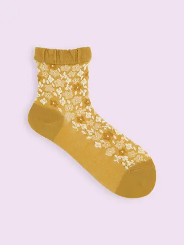【3足1,386円】毛混ゴム口ゆったり花束フロートショートソックス 