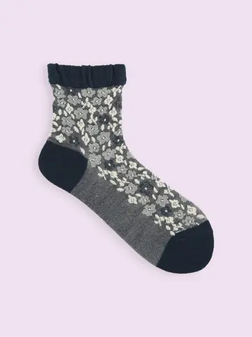 【3足1,386円】毛混ゴム口ゆったり花束フロートショートソックス 