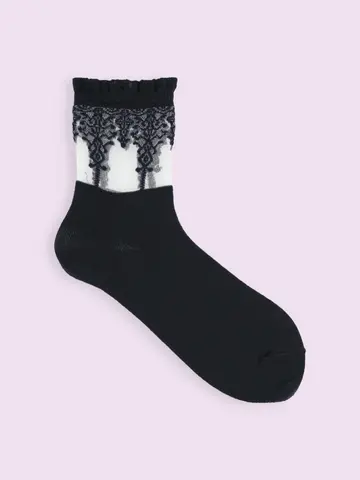 【3足1,386円】チュールレース切替ショートソックス