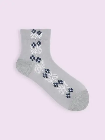 【3足1,386円】ゴム口ゆったりフロートフラワーラインショートソックス