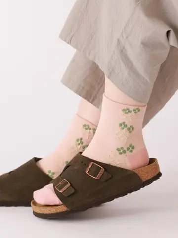 【3足1,386円】ゴム口ゆったりフロートフラワーラインショートソックス