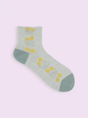 【3足1,386円】ゴム口ゆったりフロートフラワーラインショートソックス